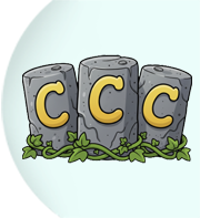 Three pillors, each with a letter C on them